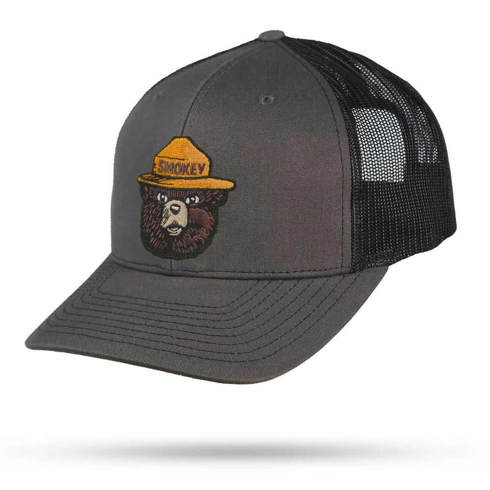 Smokey Bear Trucker Hat | Classic Roots Apparel - Various Colors Charcoal w/ Black Mesh