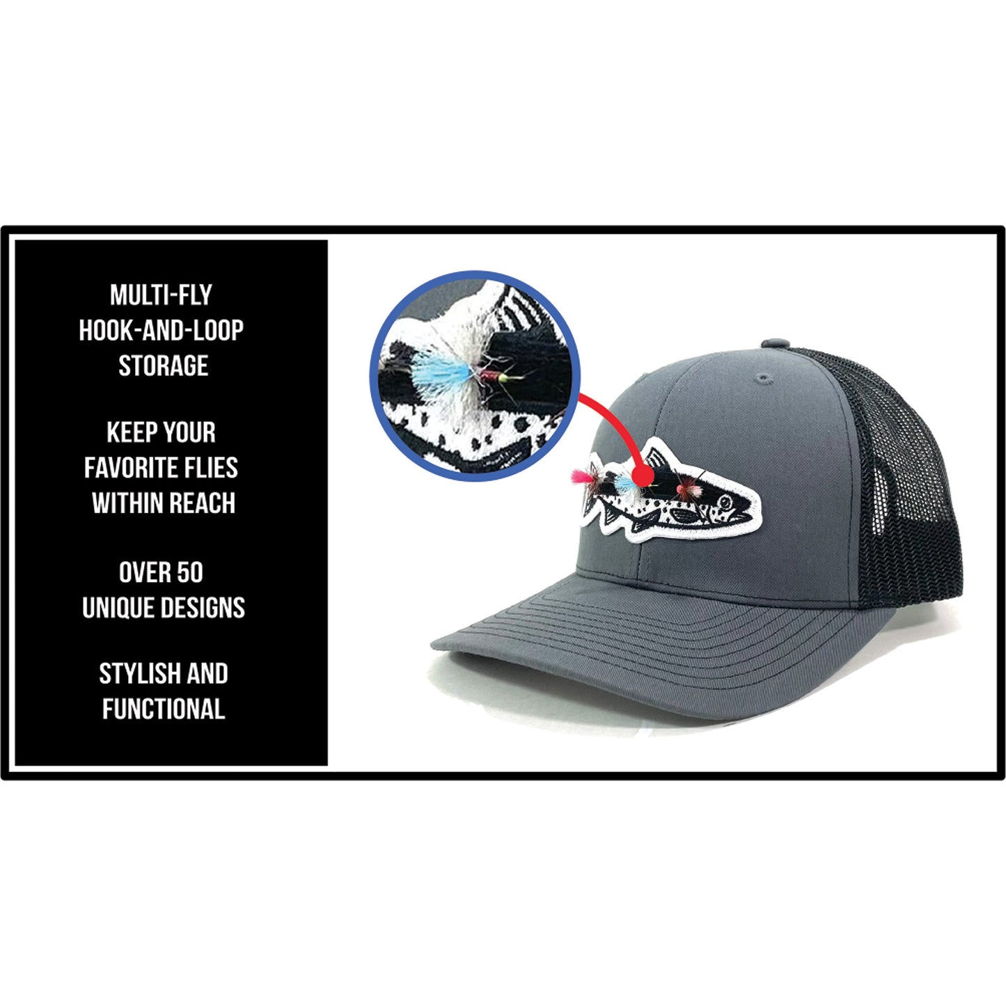 Fish Hook & Loop Trucker Cap - Ultimate Fishing Hat | Adjustable Fit Loden/Black