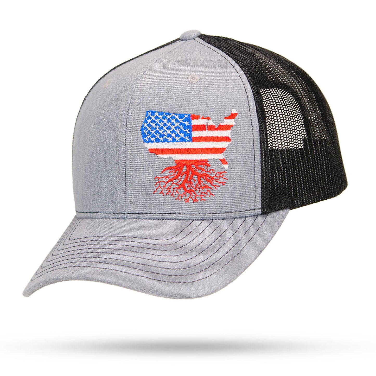 USA Snapback Trucker Hat - Show Your Roots | Comfort & Style Heather with Black Mesh